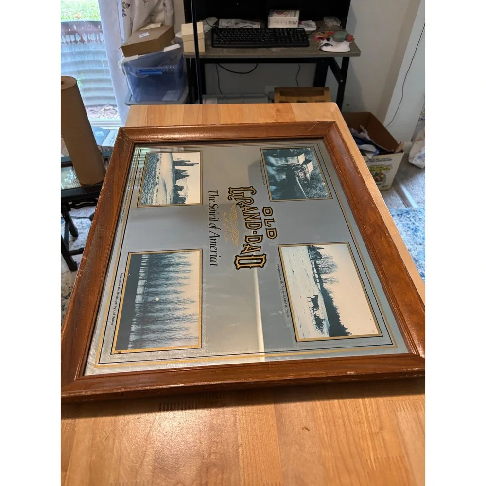 Vintage Old Grand-Dad Bourbon Bar Mirror Spirit of America Wood Frame Rare